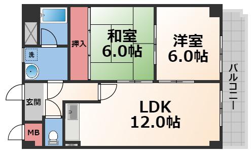 フェルザ長田(2LDK/2階)の間取り写真