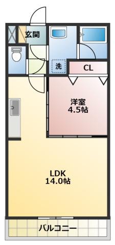 ONE FACE(1LDK/1階)の間取り写真