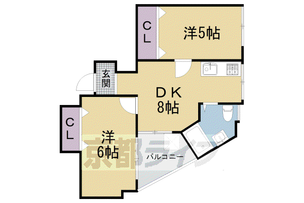 グランタック東山二条(2DK/3階)の間取り写真