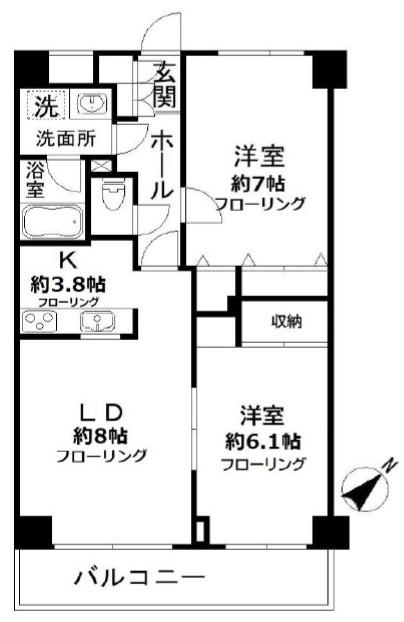 エヌフラッツ横浜大岡(2LDK/4階)の間取り写真