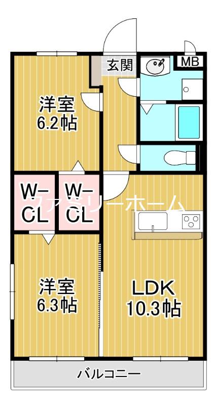 ファミリア(2LDK/3階)の間取り写真