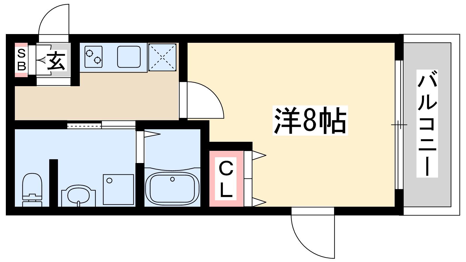 パークヒルズ新大阪ウィル(1K/2階)の間取り写真