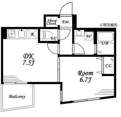 梅ヶ丘CUBE(1DK/3階)の間取り写真