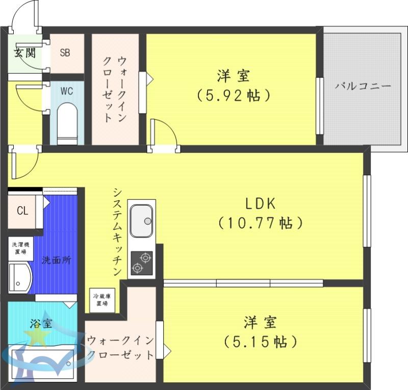 SーRESIDENCE二十四軒AVELIS(2LDK/3階)の間取り写真