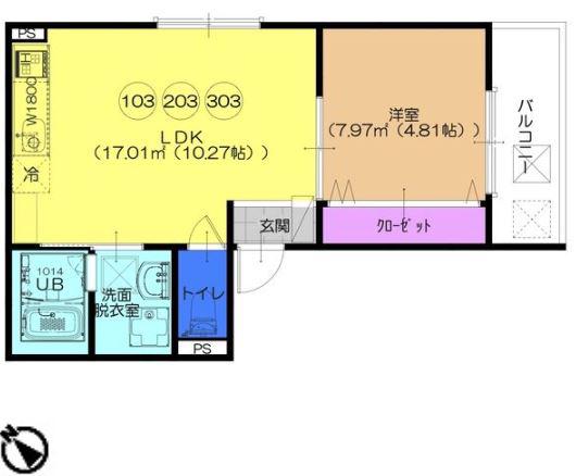 FSTYLE羽衣2号棟(1LDK/1階)の間取り写真