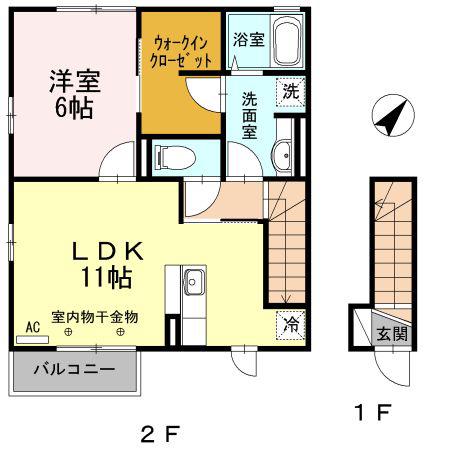 レ・セーナ パレスB(1LDK/2階)の間取り写真
