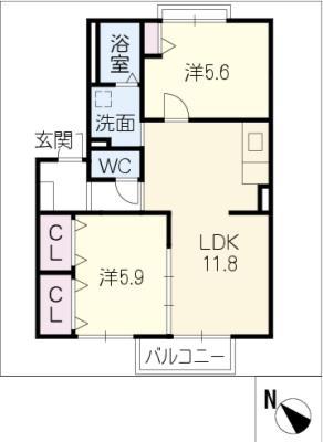 ヴィラアイリス(2LDK/2階)の間取り写真