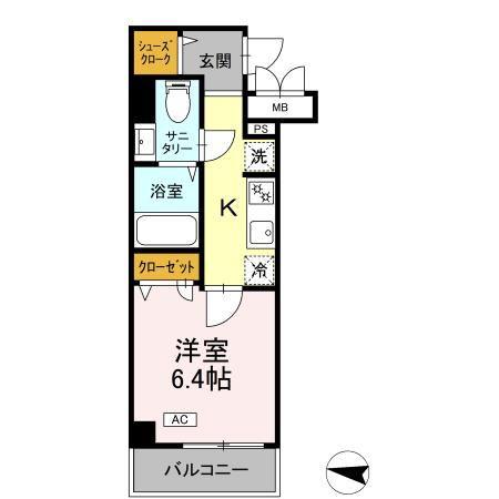 Eラオジア(1K/2階)の間取り写真