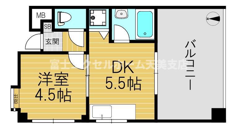 ふぁみーゆ鷹合(1DK/4階)の間取り写真