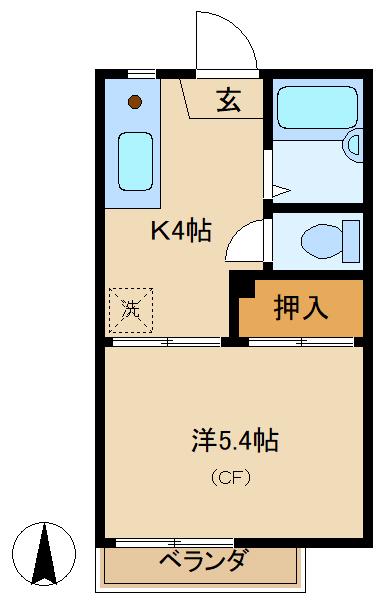 プラムハイツB棟(1K/2階)の間取り写真
