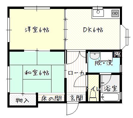 イーストハイツ(2DK/1階)の間取り写真