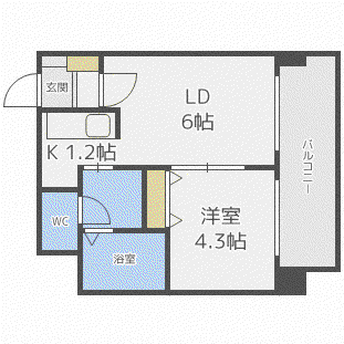 フランセジュール北20条(1DK/3階)の間取り写真