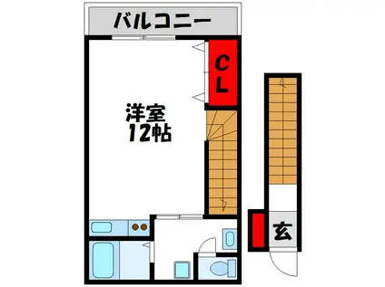 コーポ日の里弐番館(ワンルーム/2階)の間取り写真