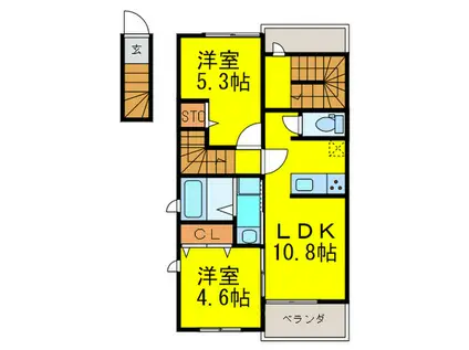グランクリュ大野城B棟(2LDK/2階)の間取り写真