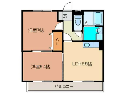 フォレスト長町(2DK/2階)の間取り写真