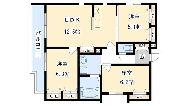 シャーメゾン城北(3LDK/3階)の間取り写真