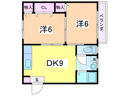 椎谷マンション(2DK/4階)の間取り写真
