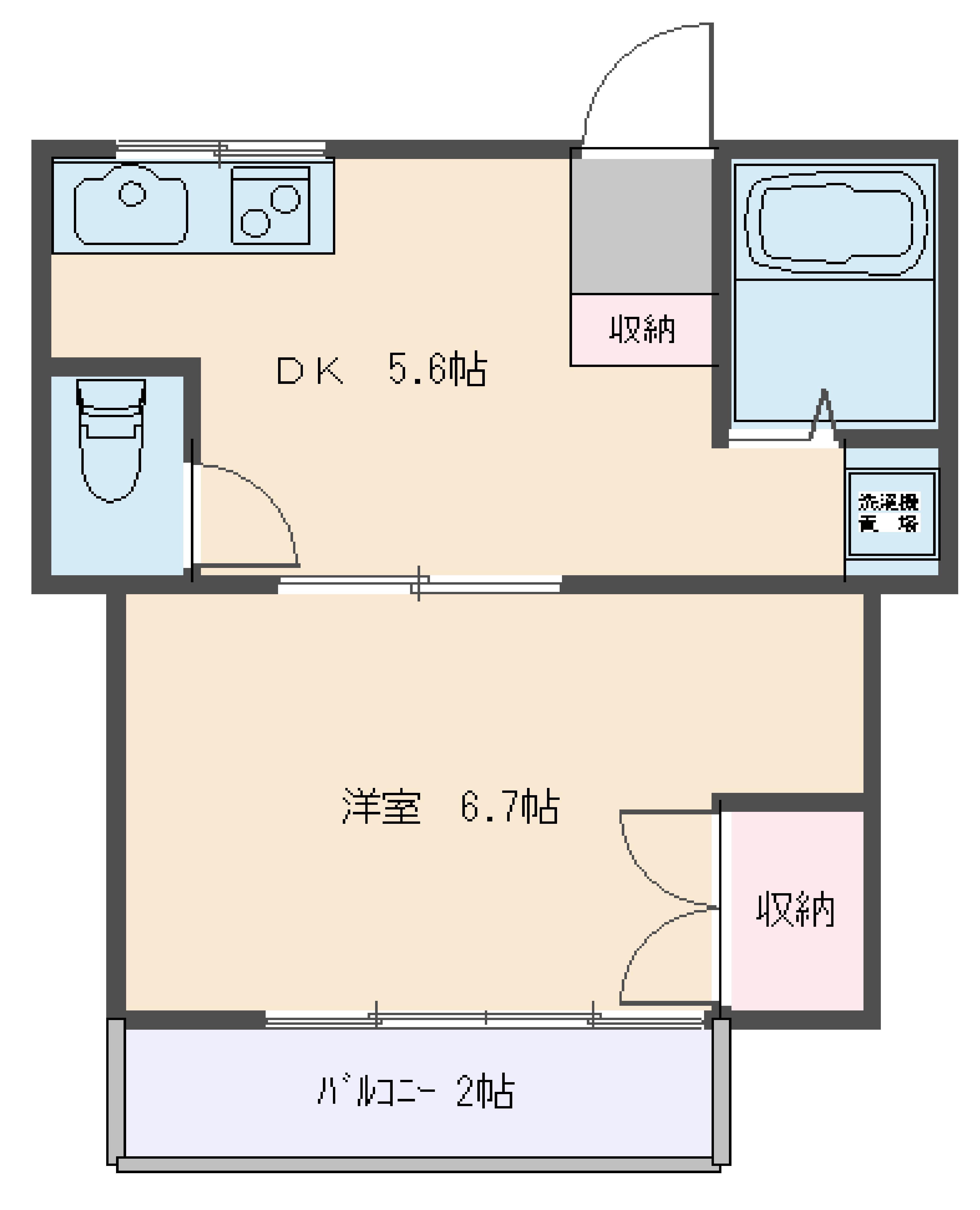 フィオーレB(1DK/2階)の間取り写真