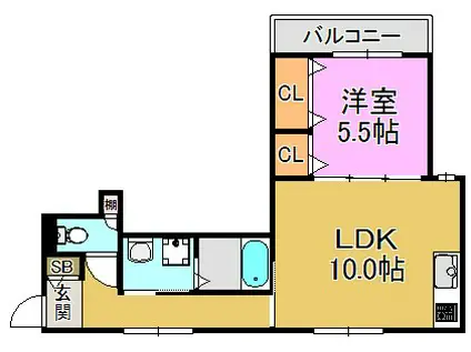 クリエオーレ新鴻池町(1LDK/2階)の間取り写真