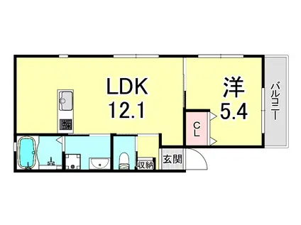 KARIN明石南(1LDK/1階)の間取り写真