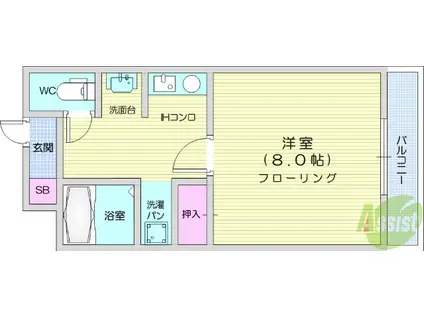 ホットハウス山の寺ヒルズ(ワンルーム/2階)の間取り写真