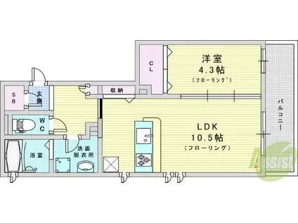 インフィニティ北川口(1LDK/1階)の間取り写真