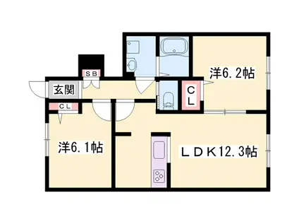 シャーメゾン宝殿B(2LDK/1階)の間取り写真