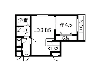 ソミューム宮の沢(1LDK/4階)の間取り写真