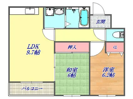 スカイヒル六甲道(2LDK/3階)の間取り写真