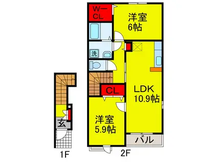 プリムローズ(2LDK/2階)の間取り写真