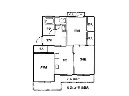 出水パークハイツ飛鳥(3DK/1階)の間取り写真