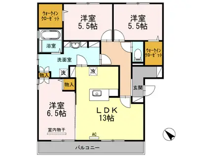 ファミーユ スクエアー A棟(3LDK/2階)の間取り写真