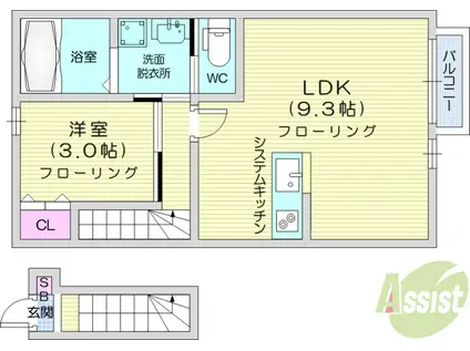 FAB南仙台(1LDK/2階)の間取り写真