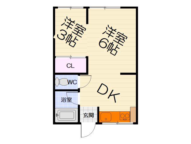 セブンハイツ津久野(2DK/3階)の間取り写真