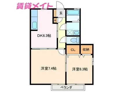 ピュアロード(2DK/2階)の間取り写真