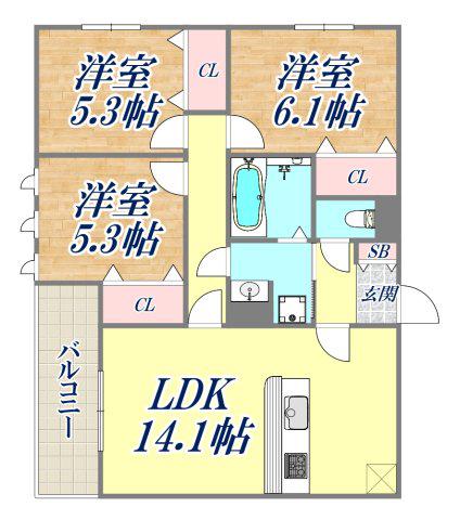 LA MAISON高羽町(3LDK/2階)の間取り写真