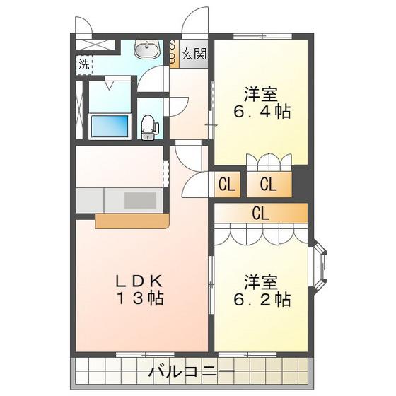 リュミエールA・B(2LDK/2階)の間取り写真