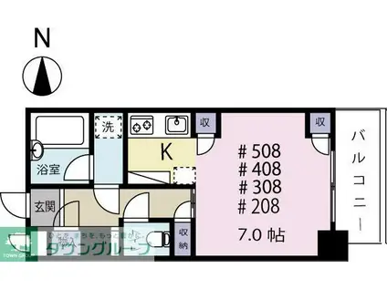 ジュネス南林間 II(1K/2階)の間取り写真