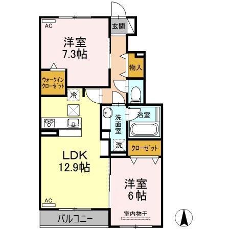 サニープレイス十一屋 C棟(2LDK/1階)の間取り写真