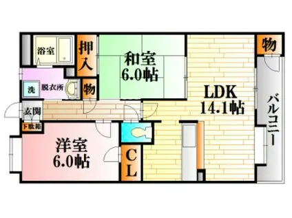 サンフロートIII(2LDK/2階)の間取り写真