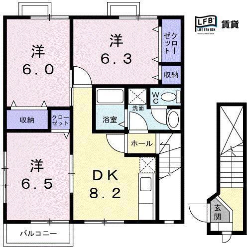 フルスナーエB(3DK/2階)の間取り写真