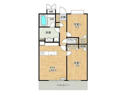 エバーライフ新山口駅前(2LDK/3階)の間取り写真