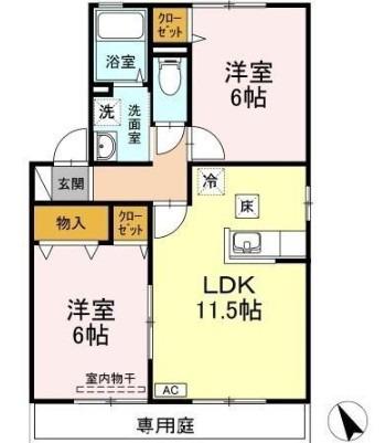 ロイヤルガーデンミルフィーF棟(2LDK/1階)の間取り写真