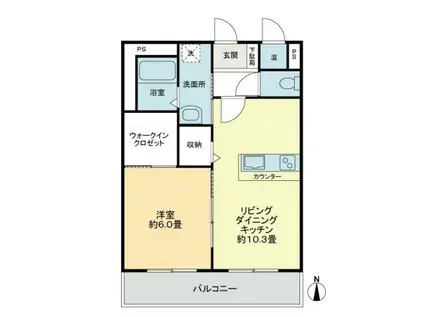 フォブール栗林南B(1LDK/1階)の間取り写真