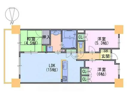 グランマークシティ東向日 223号(3LDK/2階)の間取り写真