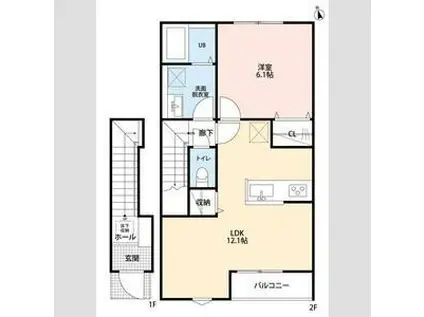 リーブルファイン若葉桜木(1LDK/2階)の間取り写真
