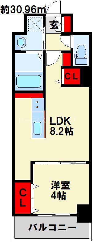 LEGEND紺屋町(1LDK/9階)の間取り写真