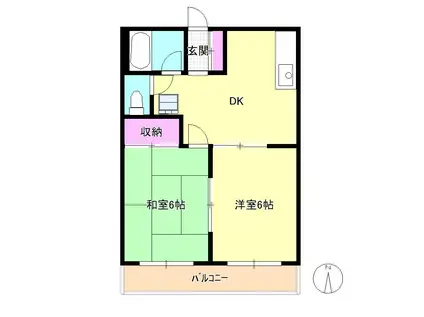 ホーエイハイム(2DK/2階)の間取り写真
