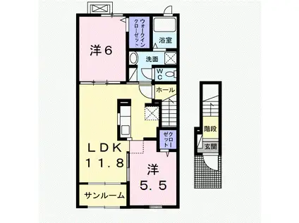 アイビーヒル A(2LDK/2階)の間取り写真