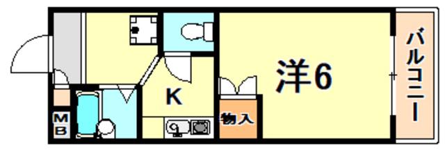 パンブロスV(1K/6階)の間取り写真